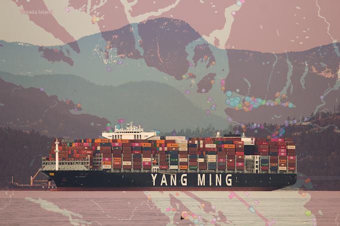 Overlapping images of ships in the Burrard Inlet