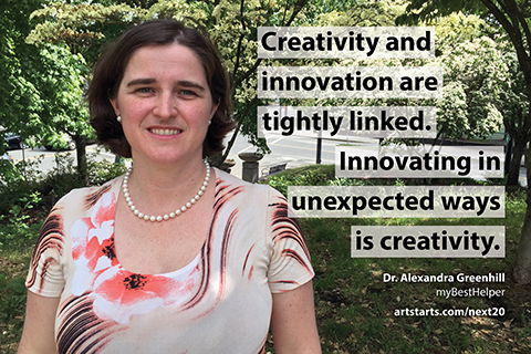 Dr. Alexandra Greenhill next to a quote about how they envision the next 20 years of arts education in BC