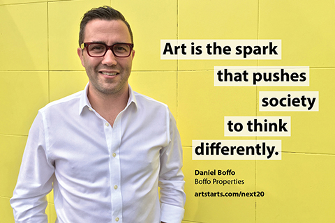 Daniel Boffo next to a quote about how they envision the next 20 years of arts education in BC
