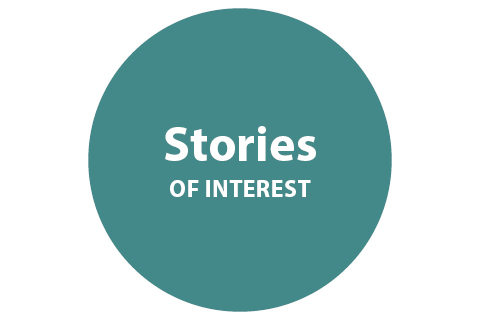 A blue circle with the words 'stories of interest'