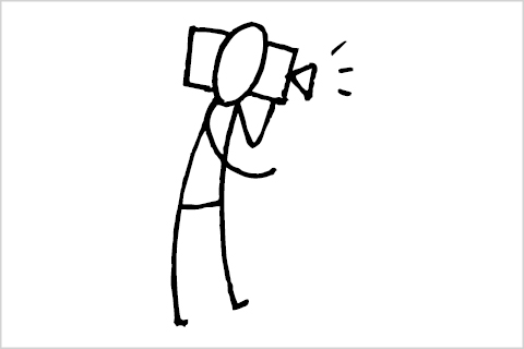 A stick figure filming with a camera