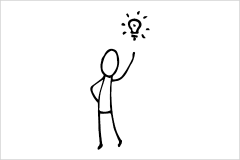 A doodle of a stick figure with a light bulb above their head